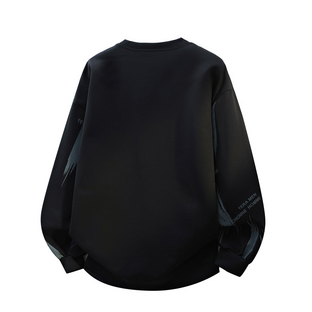 Herren Oversize Rundhals-Sweatshirt mit Pinselprint & elastischen Bündchen Drune