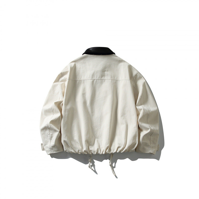 Herren Boxy-Utility-Jacke mit Kunstlederkragen, Tunnelzug und Druckknopfmanschetten Drune
