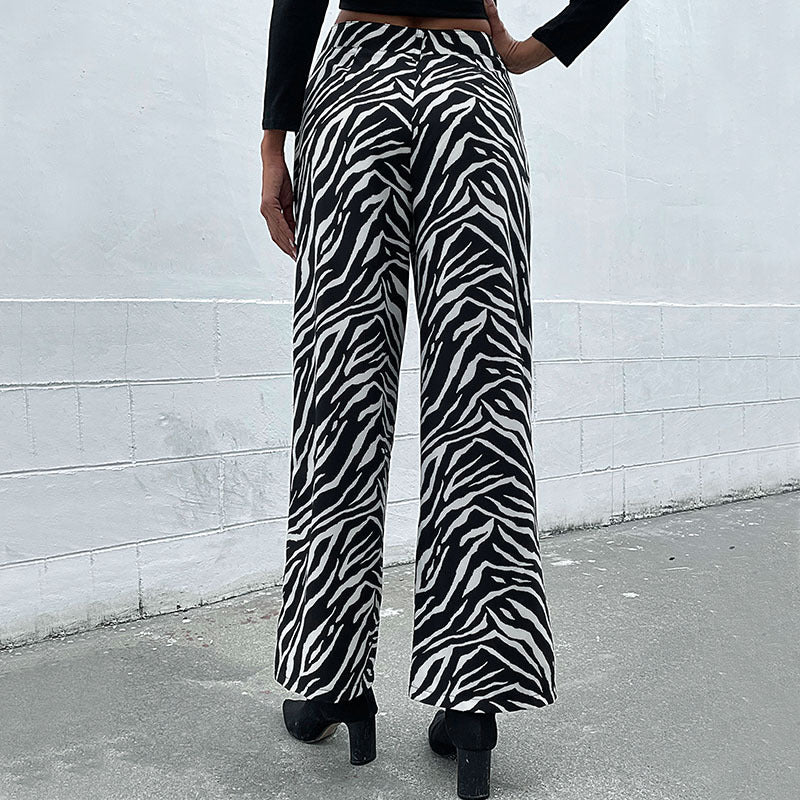 Damen Weite Palazzo-Hose mit Animal-Zebra-Muster, hohem Bund und Gürtelschlaufen Drune
