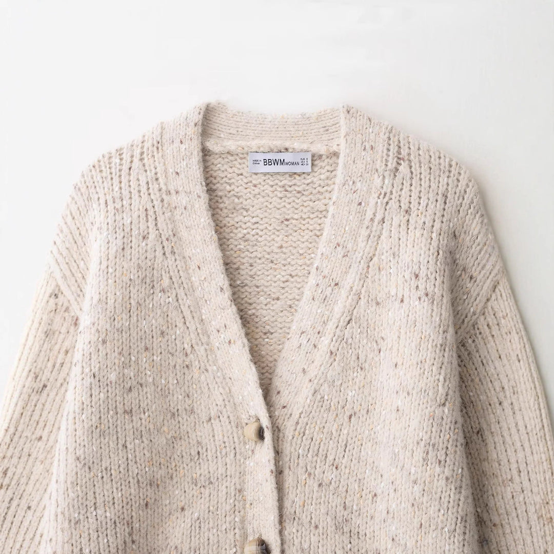 Damen Chunky Strickjacke mit großen aufgesetzten Taschen Drune