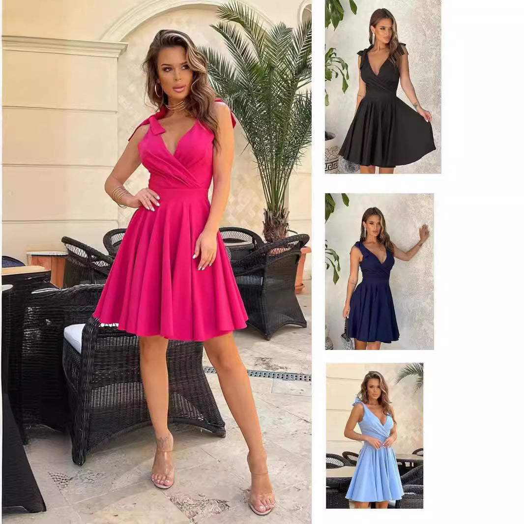 Damen Kurzärmeliges Wickelkleid mit V-Ausschnitt und Taillierung Drune