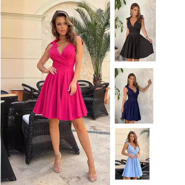 Damen Kurzärmeliges Wickelkleid mit V-Ausschnitt und Taillierung Drune