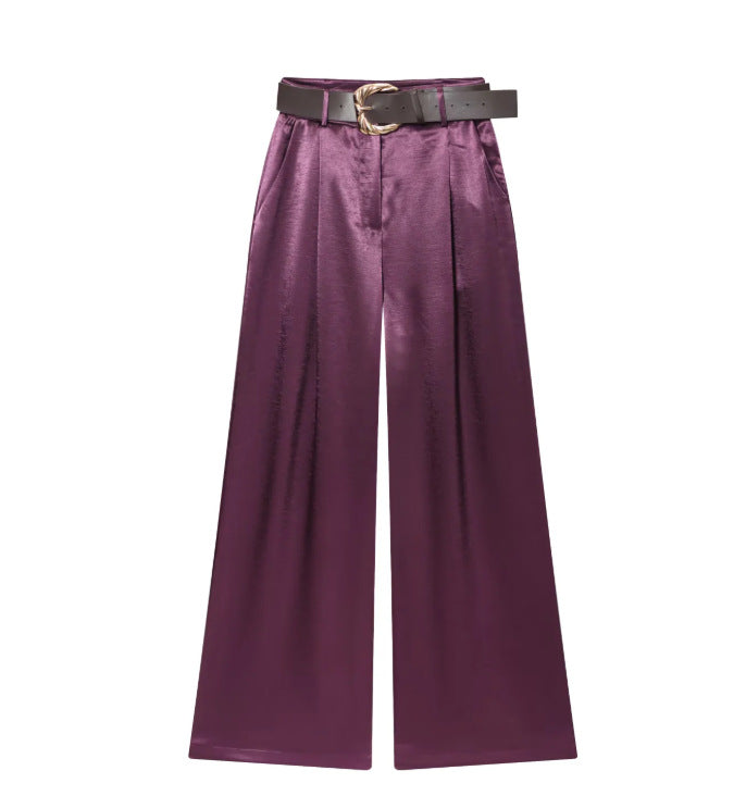 Damen High‑Waist Palazzo‑Hose mit Leoparden‑Print, weitem Bein und Ziergürtel Drune
