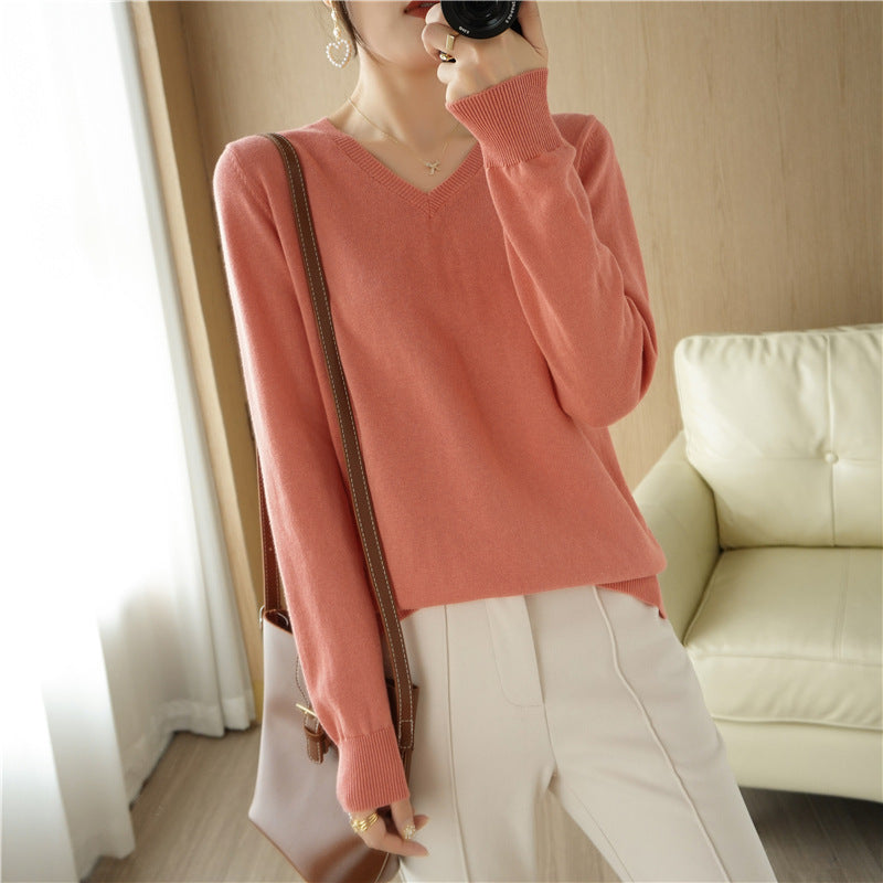 Damen Leichter V‑Ausschnitt Feinstrickpullover aus kaschmirweicher Baumwollmischung mit elastischen Rippbündchen Drune
