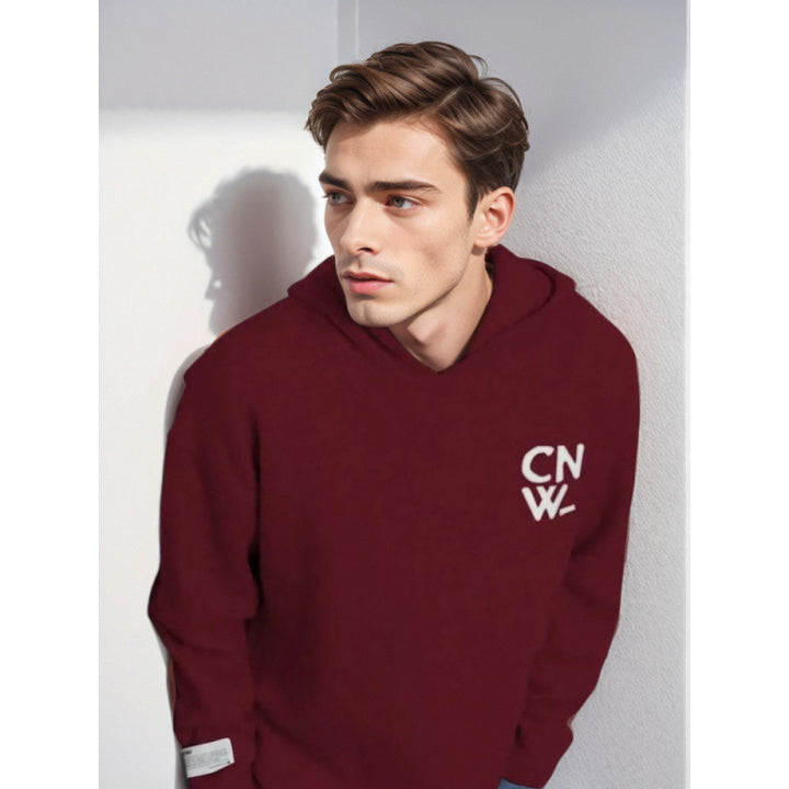 Unisex Oversized Kapuzenpullover mit V-Ausschnitt aus Feinstrick und Logo-Stick Drune