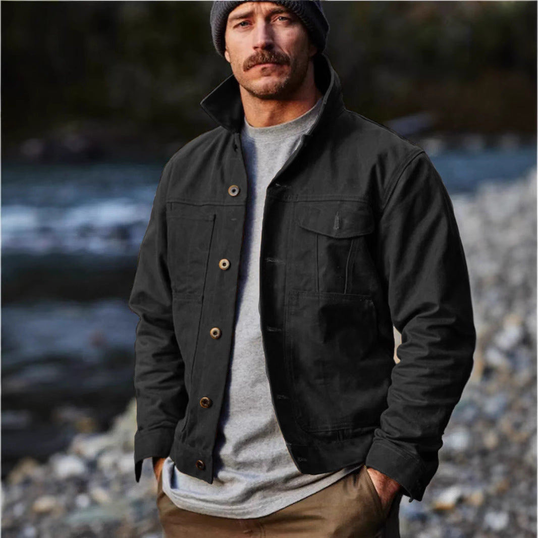 Herren robuste Utility-Jacke mit praktischen Taschen und hohem Kragen Drune
