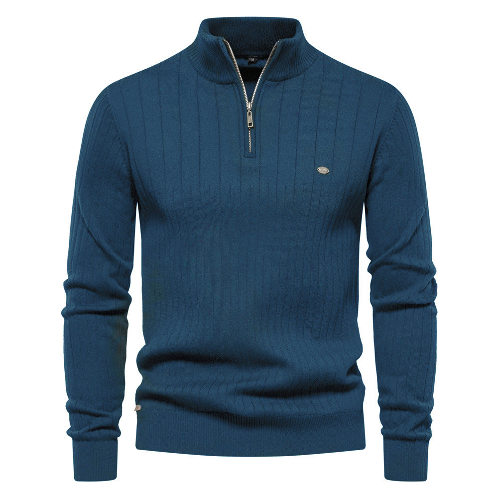 Herren Pullover mit halbem Reißverschluss und Rippstruktur Drune