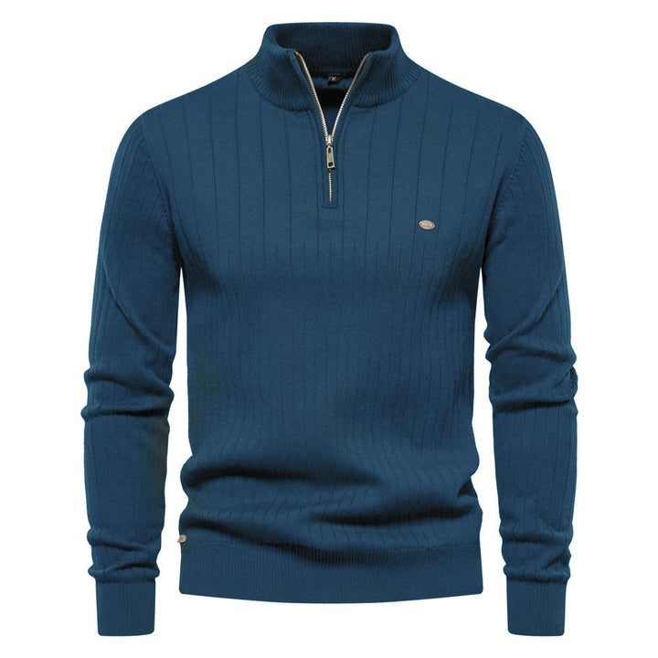 Herren Pullover mit halbem Reißverschluss und Rippstruktur Drune