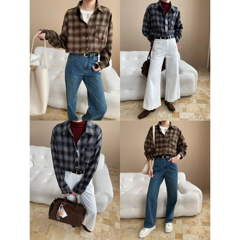 Damen kariertes Hemd im modernen Oversized-Schnitt mit Brusttasche Drune