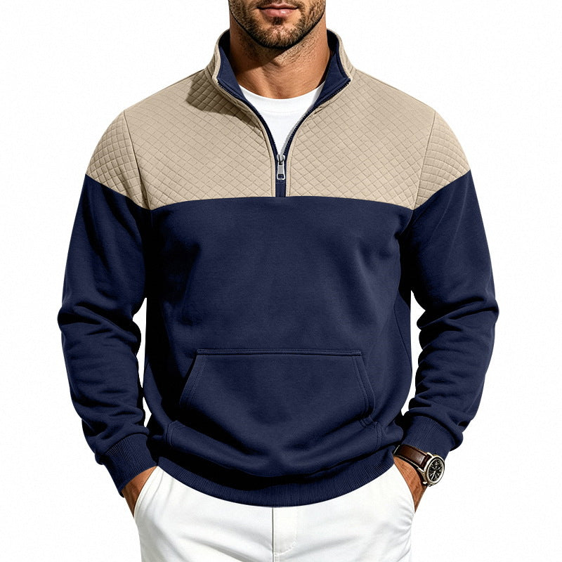 Herren Halbzip-Sweatshirt mit gesteppter Schulterpasse und Kängurutasche Drune