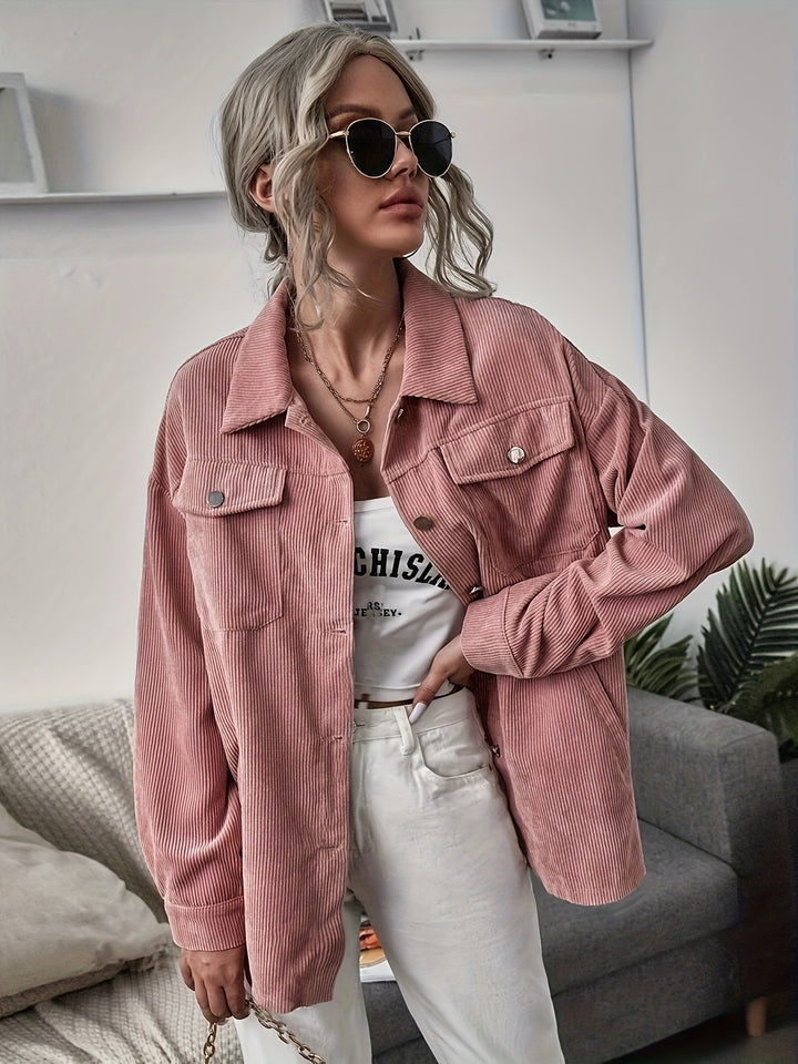 Damen Cord-Overshirt mit Pattentaschen und Oversize-Schnitt Drune