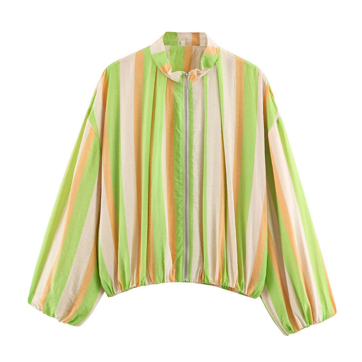 Damen leichte transparente Oversize-Blousonjacke mit Ballonärmeln Drune