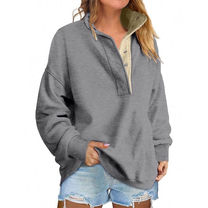 Damen Oversize-Henley-Sweatshirt mit Stehkragen und Druckknopfleiste Drune