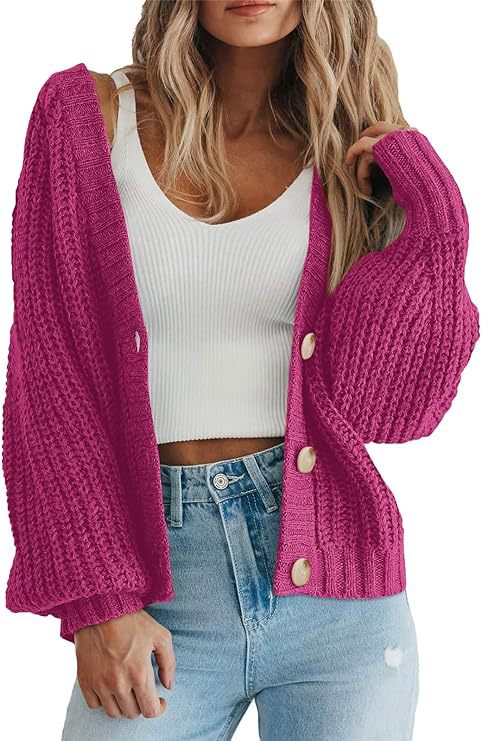 Damen Strickjacke mit Ballonärmeln Drune
