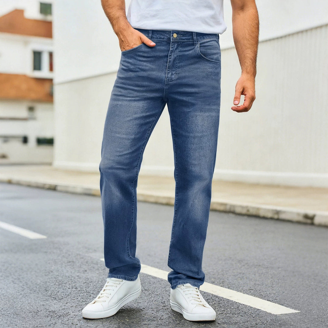 Herren nan lässige Straight-Leg-Jeans mit mittlerer Bundhöhe und Komfortstretch Drune