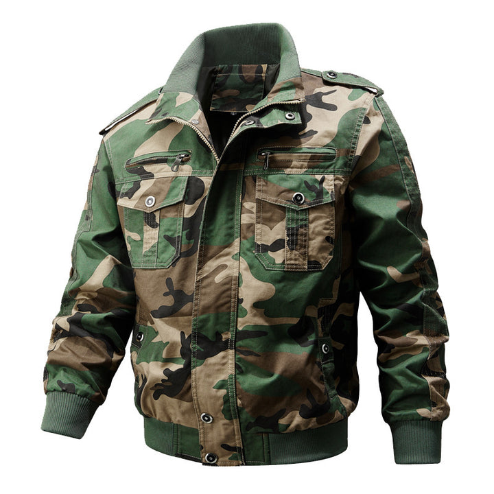 Herren Utility-Pilotblouson aus Canvas mit Schulterklappen, Reißverschluss-Brusttaschen und geripptem Bund Drune