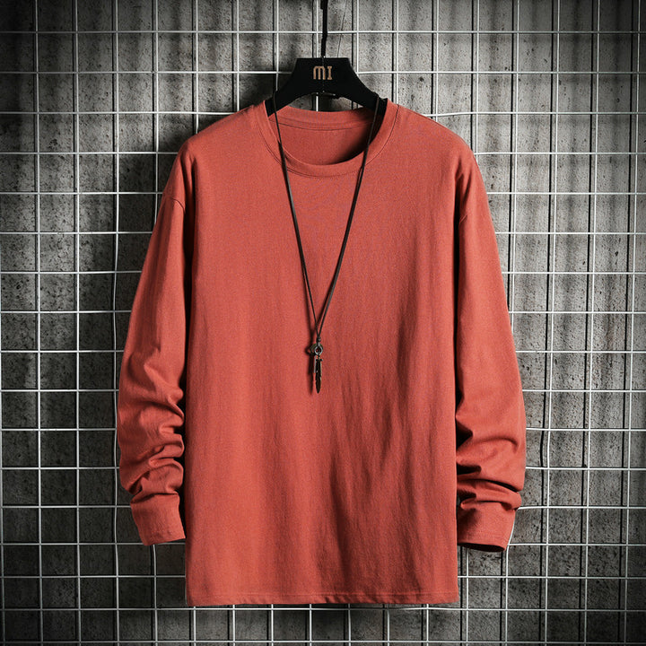 Herren nan lässiges Baumwoll-Basic-Langarmshirt mit Rundhals, Relaxed Fit und verstärkter Saumverarbeitung Drune