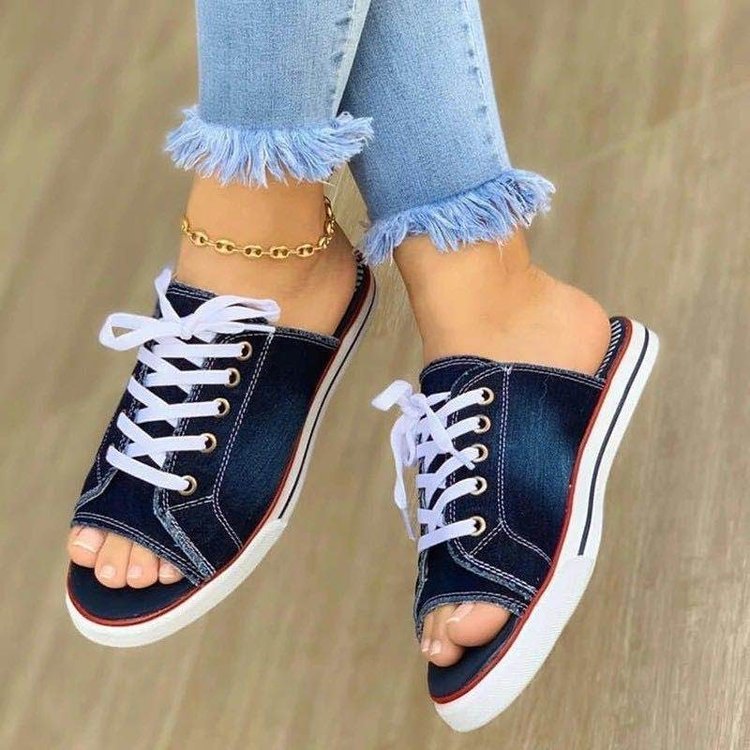 Damen Slip-On Sneakers im modernen Denim-Stil mit offenem Zehenbereich Drune