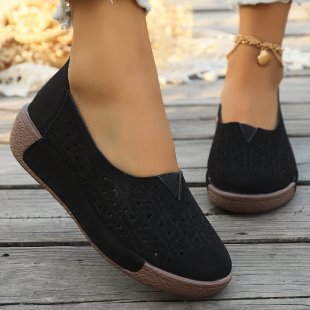 Damen luftige Slip-On Ballerinas mit filigranem Lochmuster Drune
