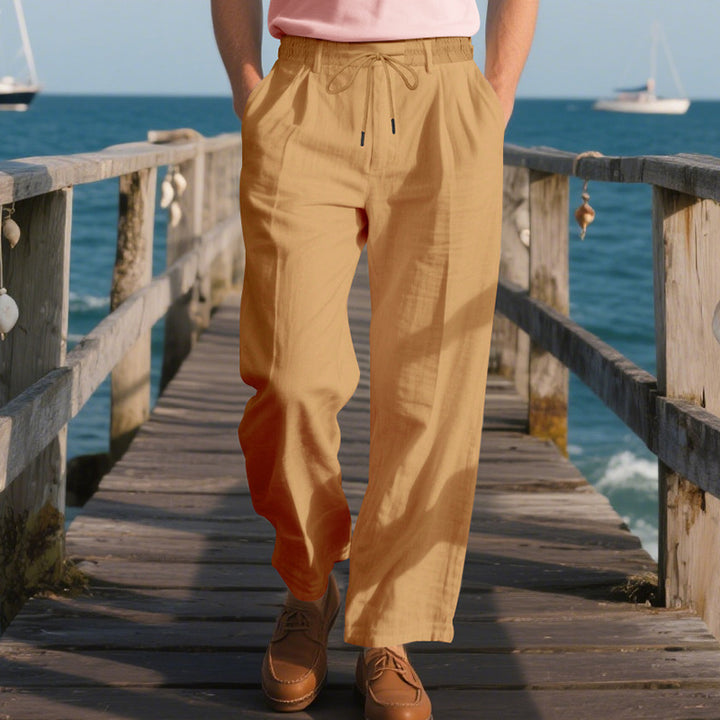 Herren nan leichte Leinen-Loungehose mit elastischem Tunnelzugbund, Kordelzug und weitem Bein Drune