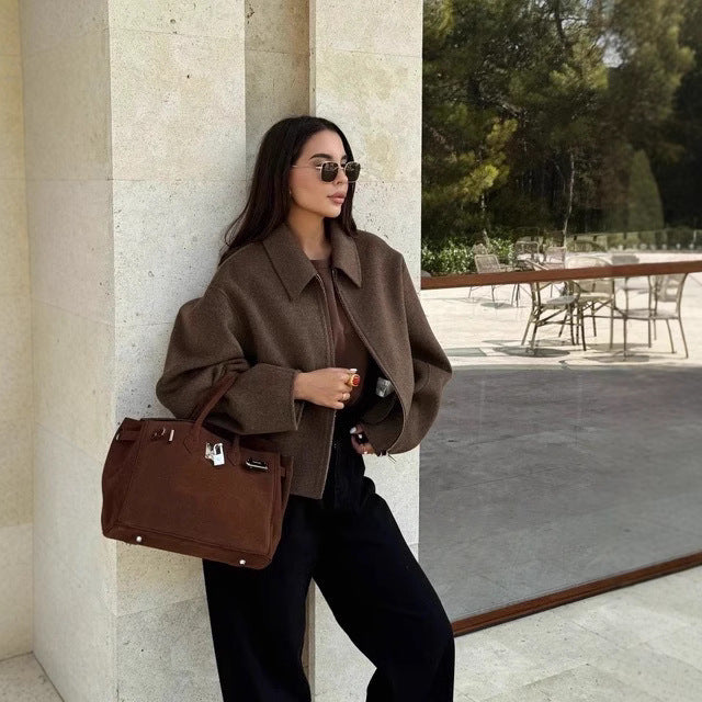 Damen stylische Übergangsjacke mit hohem Kragen und Reißverschluss Drune