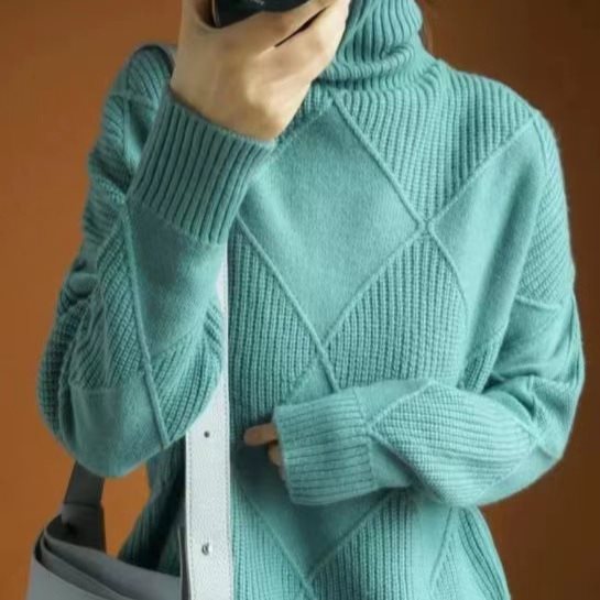 Damen kuscheliger Stehkragenpullover mit strukturiertem Strickmuster Drune