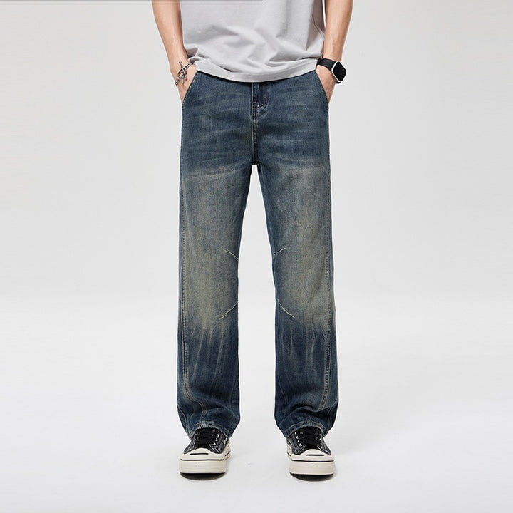 Herren Weite Baggy-Jeans im Vintage‑Wash mit Knie‑Detail Drune