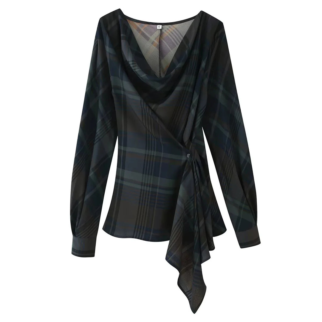 Damen nan weite Karohose mit hoher Taille, fließender Wide‑Leg‑Silhouette und verdecktem Elastikbund Drune
