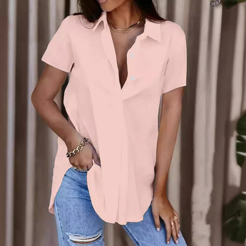 Damen Oversized Hemdbluse aus leichtem Baumwollmix mit modischem V-Ausschnitt Drune