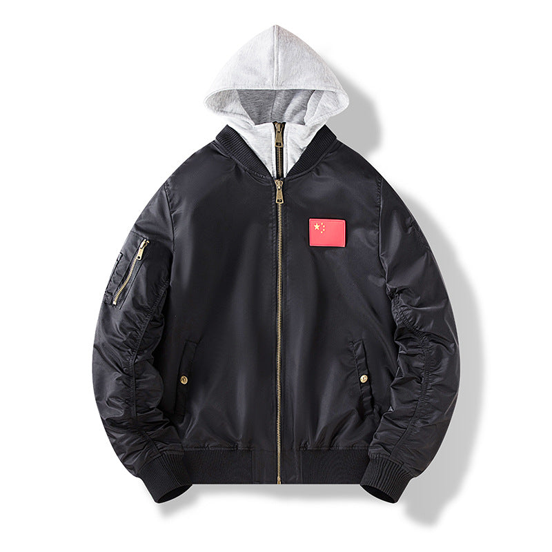 Herren Nylon‑Bomberjacke mit integrierter Sweatkapuze und Ärmel‑Utility‑Tasche Drune
