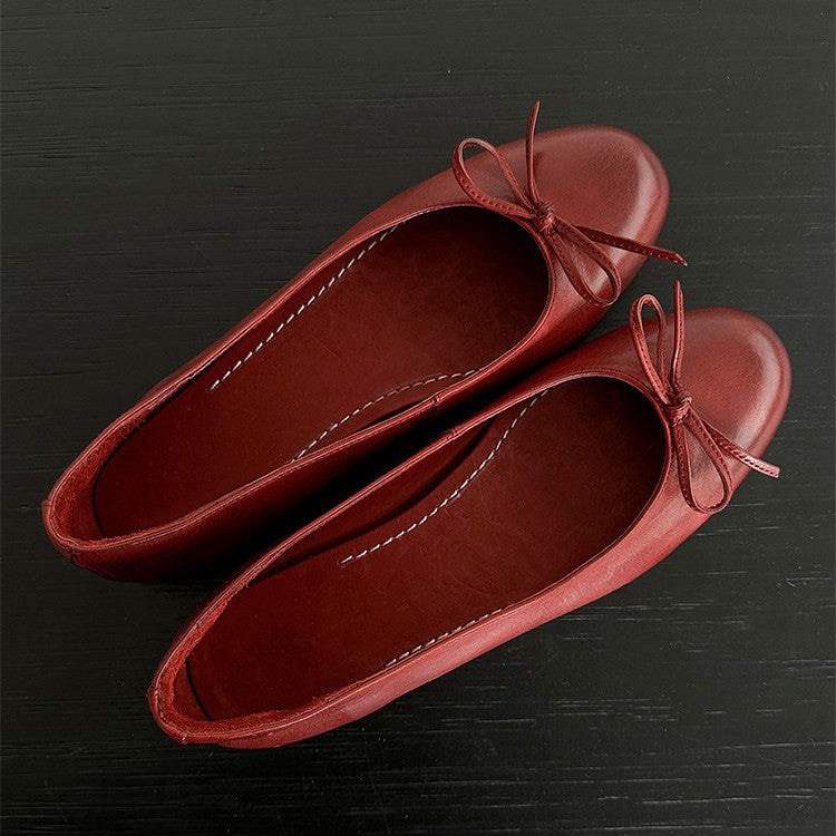 Damen Ballerina Schuhe aus weichem Leder mit elegantem Schleifendetail Drune