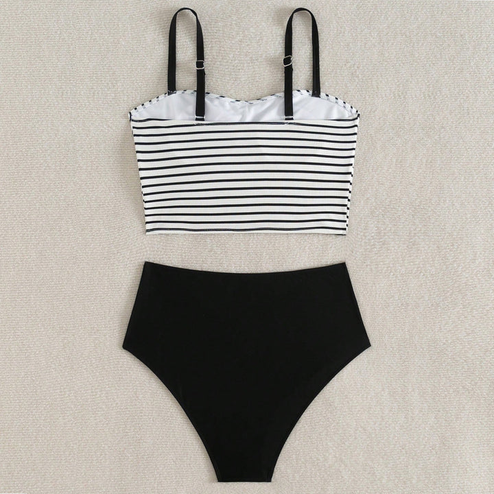 Damen Hochgeschnittener Bikini mit gestreiften Crop-Oberteil Drune