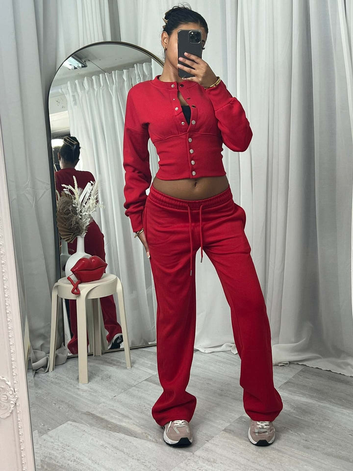 Damen gemütliches Strick-Loungewear-Set mit Knopfleiste Drune