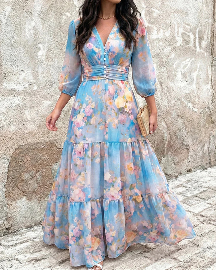 Damen Maxikleid mit Wickeloptik, V-Ausschnitt und geraffter Taillenpartie Drune