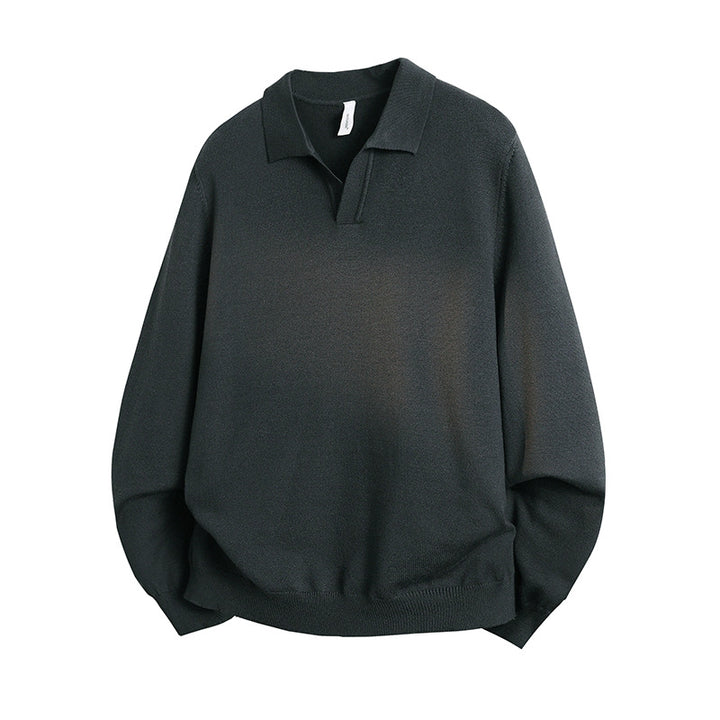 Unisex Oversized Polokragen-Feinstrickpullover mit weitem Schnitt Drune