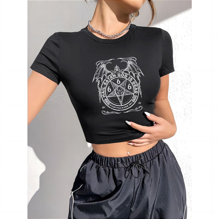Damen cropped T-Shirt mit exklusivem Pferdemotiv und figurbetontem Schnitt Drune