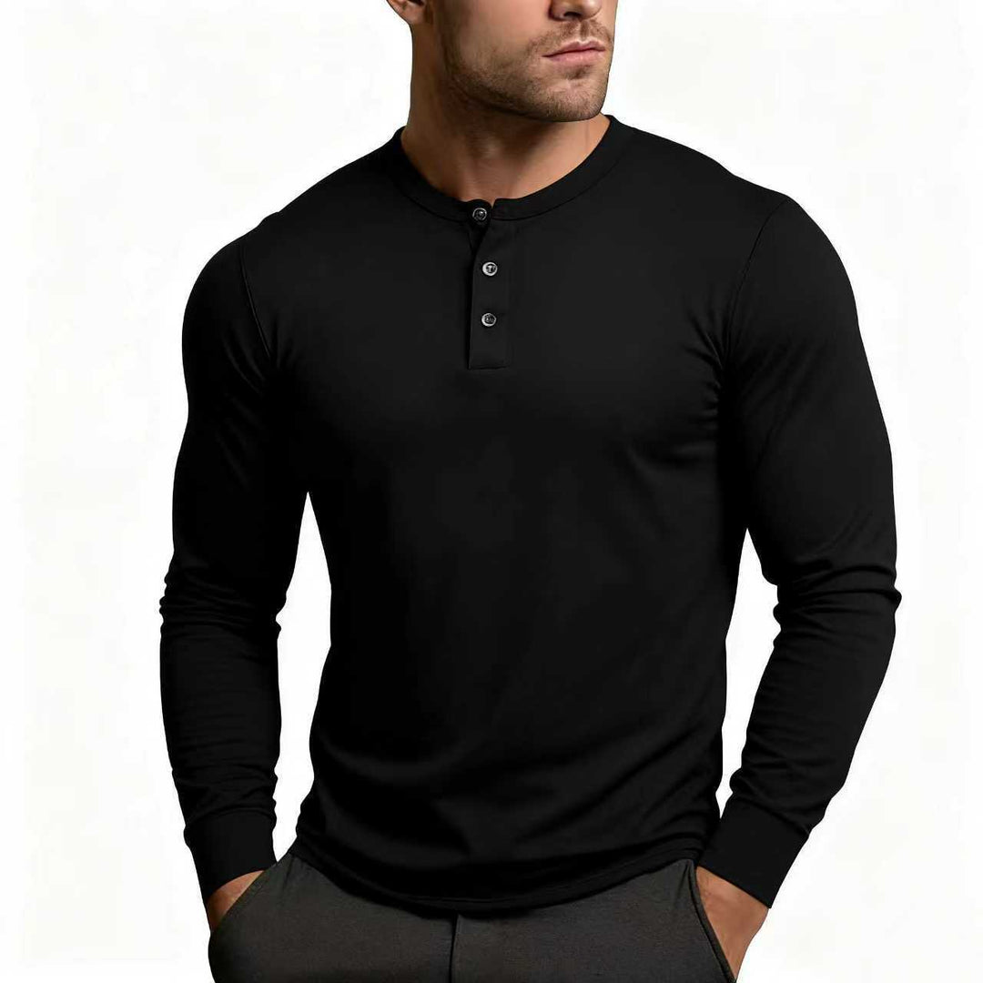 Herren Langarm-Henley-Shirt mit klassischem Knopfdetail und körpernaher Passform Drune