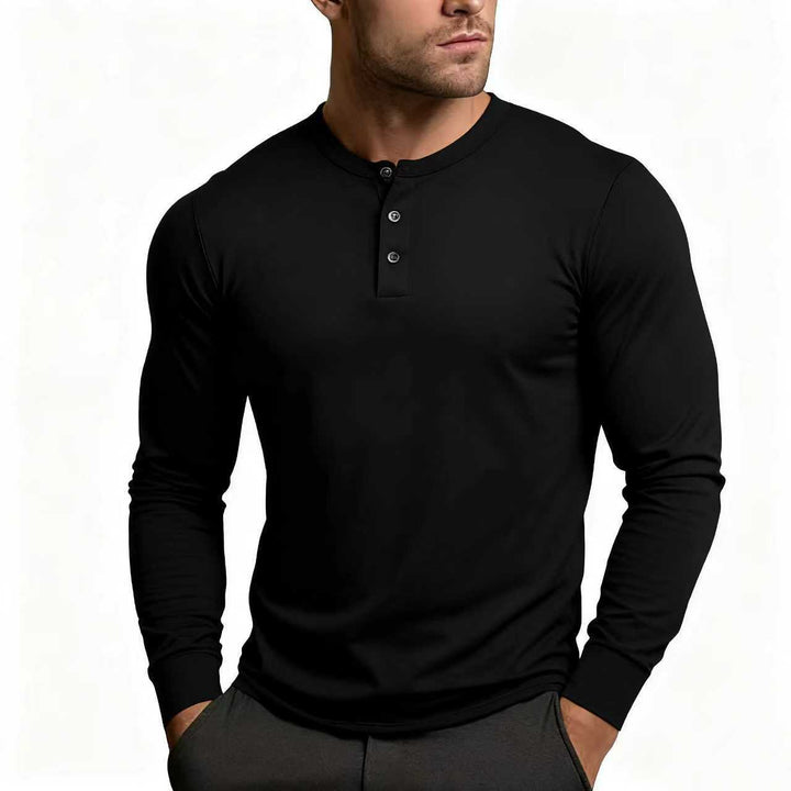 Herren Langarm-Henley-Shirt mit klassischem Knopfdetail und körpernaher Passform Drune