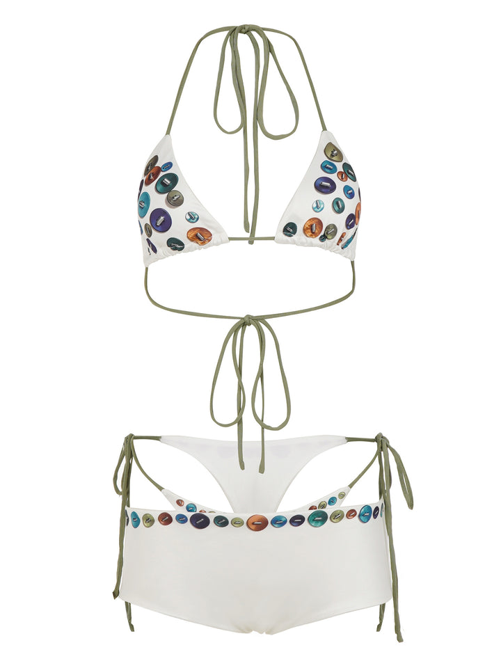 Damen Triangel-Bikini-Set mit bunten Dekorationen und verstellbaren Trägern Drune