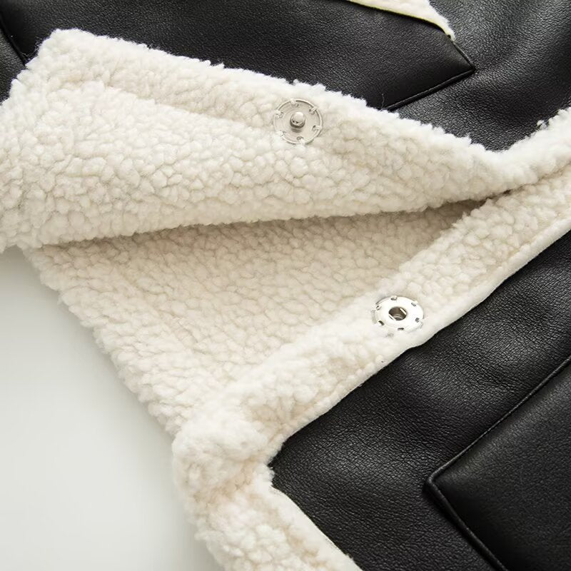 Damen Ärmellose Lammfellimitat-Weste mit Reverskragen und aufgesetzten Taschen Drune
