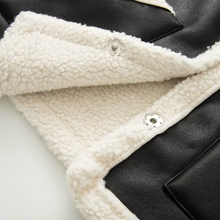 Damen Ärmellose Lammfellimitat-Weste mit Reverskragen und aufgesetzten Taschen Drune