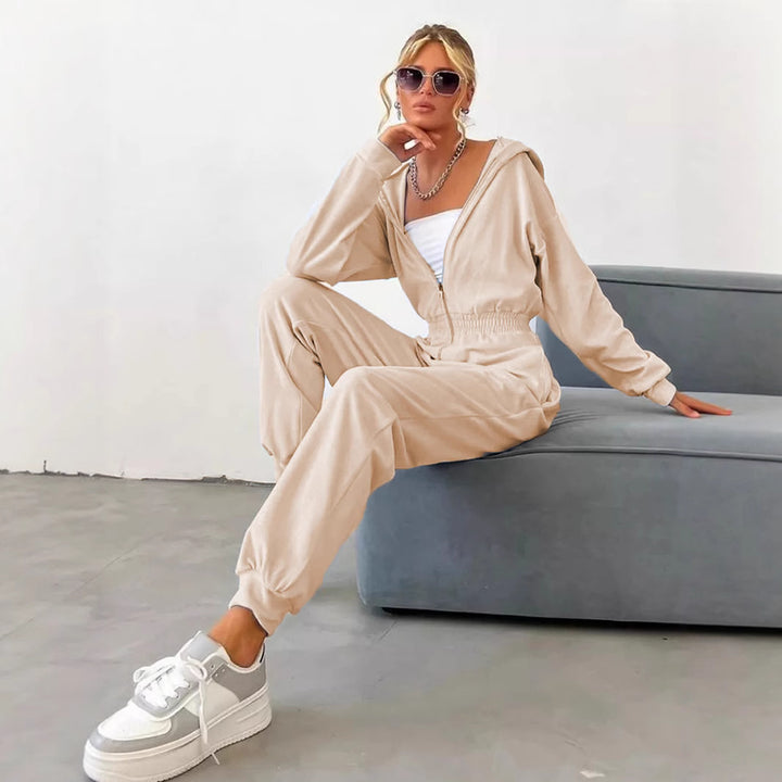 Damen sportlicher Fleece-Jumpsuit mit durchgehendem Reißverschluss Drune