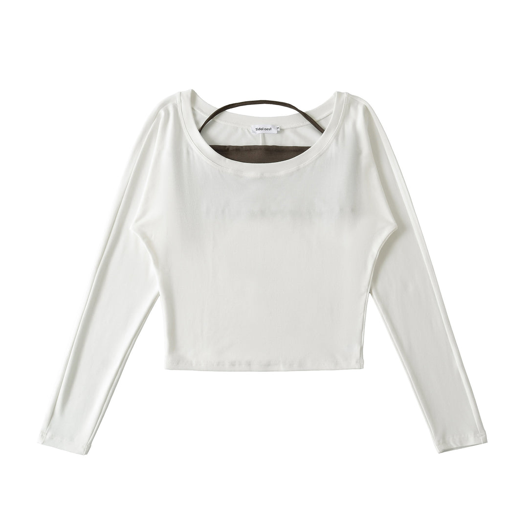 Damen lässiges Langarmshirt mit schickem U-Boot Ausschnitt und modischem Rückendetail Drune