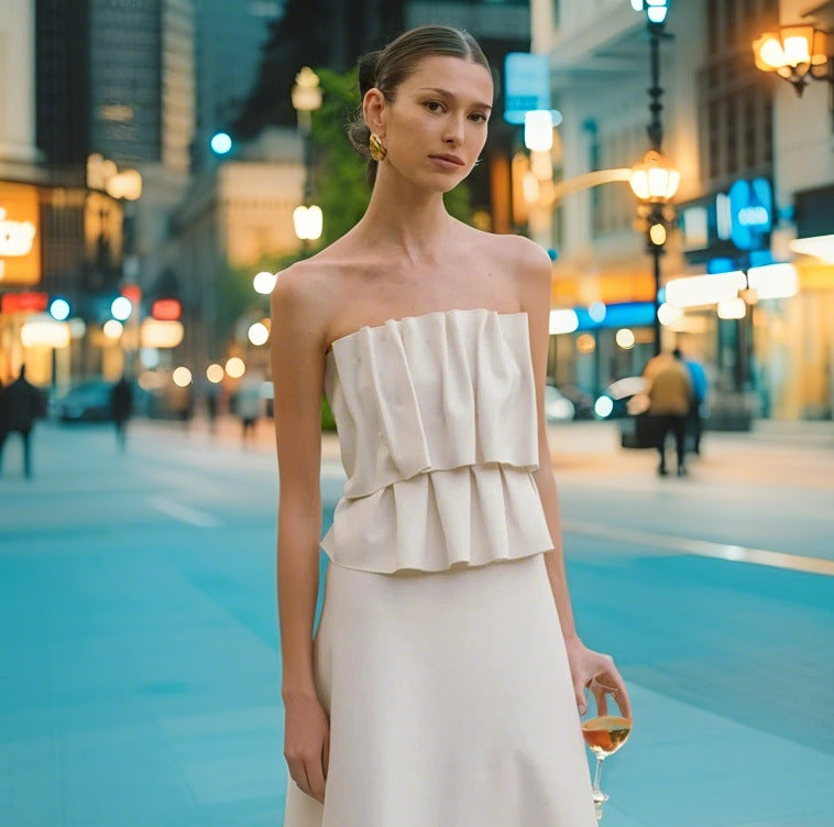 Damen elegantes Abendkleid mit raffinierten Rüschendetails Drune