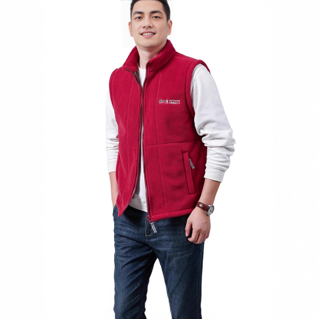 Herren Warme Fleece-Outdoorweste mit durchgehendem Reißverschluss und Stehkragen Drune