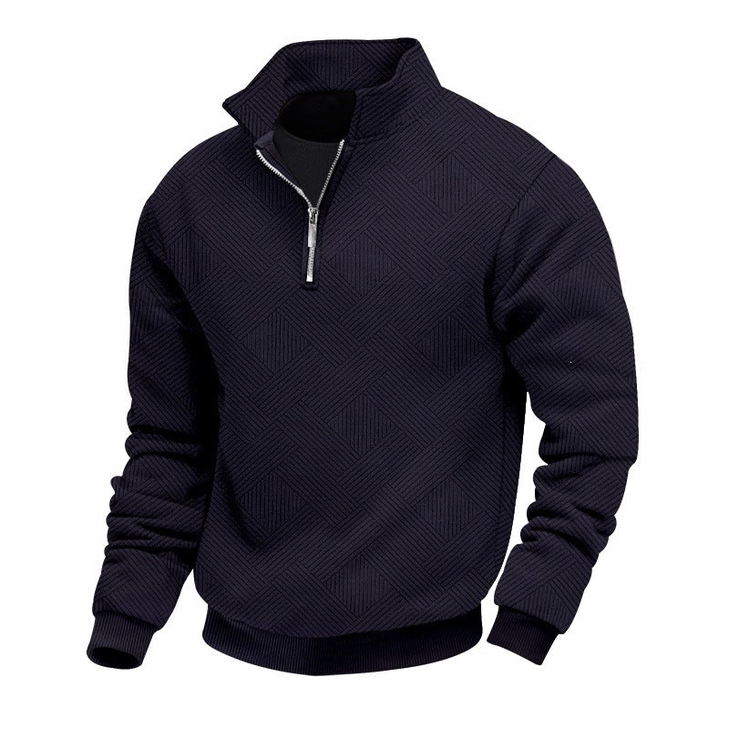 Herren Strukturierter Halbzip-Pullover mit Stehkragen und Rippbündchen Drune