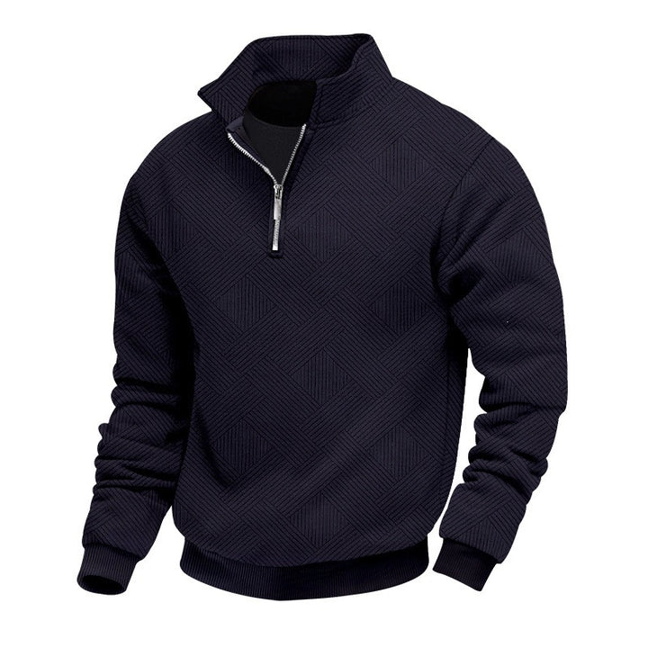 Herren Strukturierter Halbzip-Pullover mit Stehkragen und Rippbündchen Drune