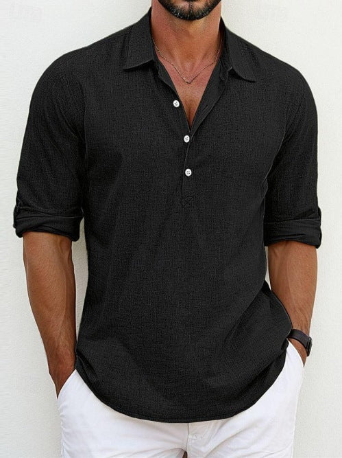 Herren lässiges Langarmhemd mit Knopfleiste und modischem Schnitt Drune