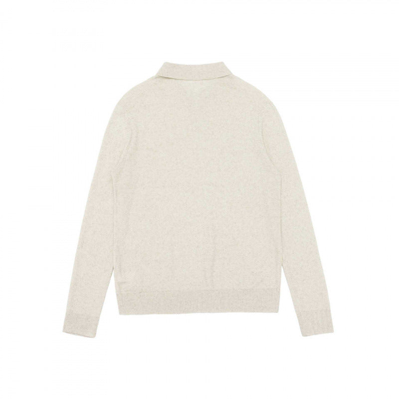 Unisex Feinstrick-Polo mit offenem Polokragen, leichtem Melange-Strick und gerippten Abschlüssen Drune
