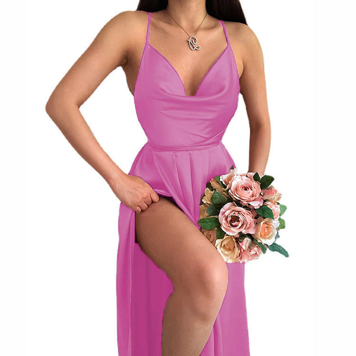 Damen Elegantes Spaghettiträger-Wickelkleid mit hohem Schlitz Drune